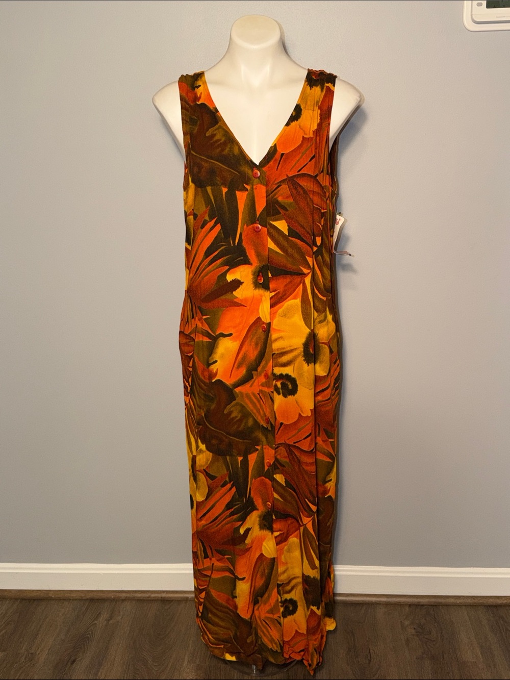 Jams World Ladies NWT Vintage Autumn Floral Print Sleeveless Maxi Dress. Size XL